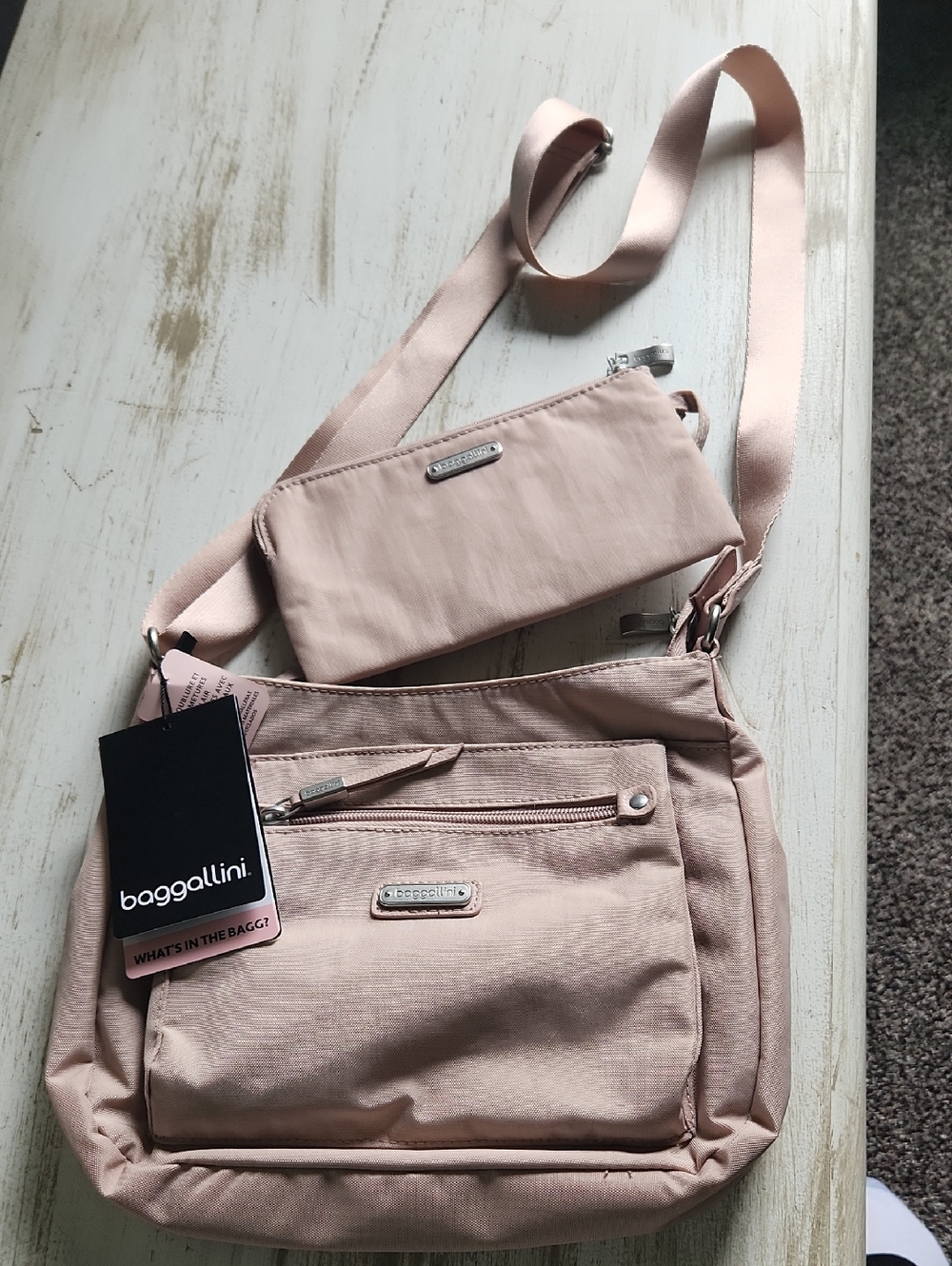 Baggallini Blush Pink Crossbody with Matching RGID-ptotected Wristlet